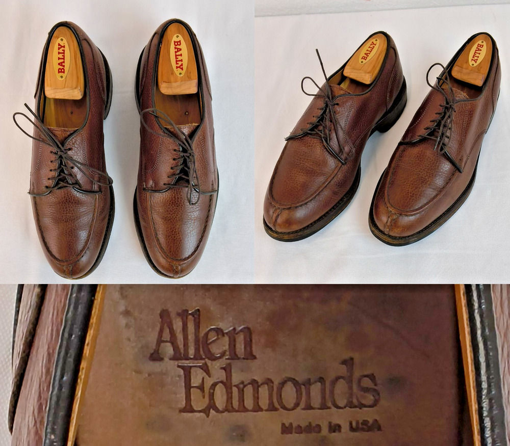 Allen Edmonds Canton Derby Shoes Men's 8E Brown Pebbled Leather Classy #W5537